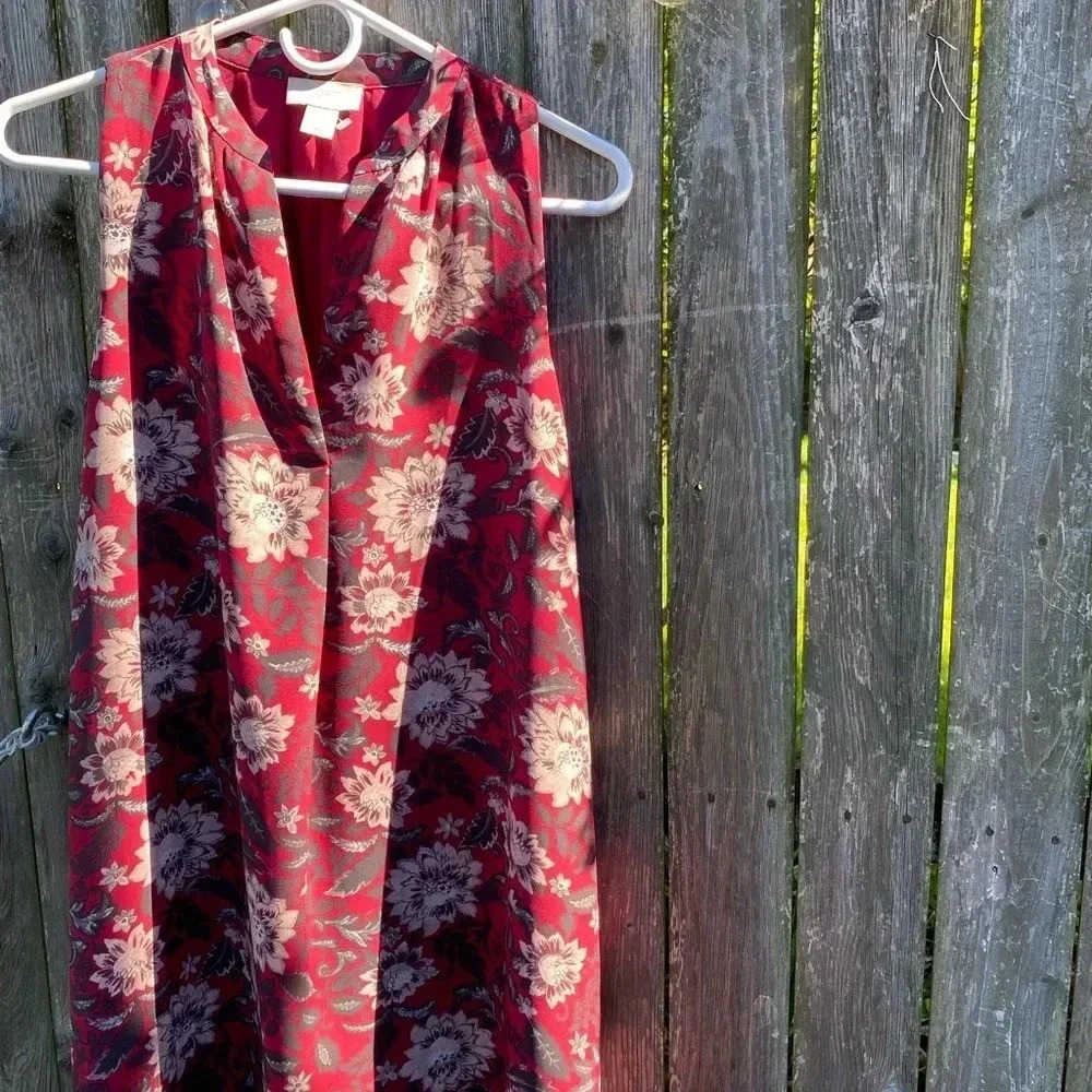 LOFT Outlet Burgundy Floral Sleeveless Dress V Neck Lined XS Perfect Condition - Picture 3 of 8